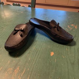 Aerosoles Bowie Black Grosgrain Leather Mules Moccasins Flats Shoes 7  1/2